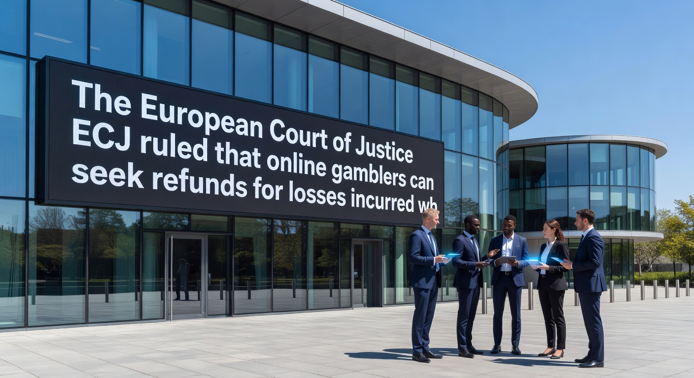 Symbolbild eines Online-Spielers am Computer, der Verluste bei Slots und Lotterie erleidet, vor dem Hintergrund deutscher und EU-Flaggen